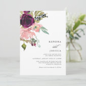 Invitation Aquarelle rose et bouquet bordeaux Mariage (Debout devant)