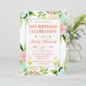 Invitation Aquarelle Rose et Fleurs de menthe Anniversaire (Debout devant)