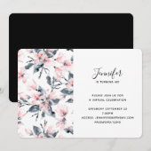 Invitation Aquarelle rose et gris Floral Motif virtuel (Devant / Derrière)