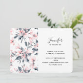 Invitation Aquarelle rose et gris Floral Motif virtuel (Debout devant)