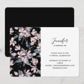 Invitation Aquarelle rose et gris Floral Motif virtuel (Devant / Derrière)