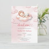 Invitation Aquarelle rose et ivoire nuage neuf fille (Debout devant)