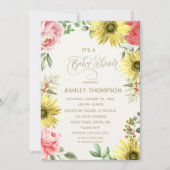 Invitation Aquarelle rose et jaune Baby shower floral (Devant)