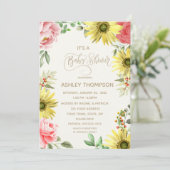 Invitation Aquarelle rose et jaune Baby shower floral (Debout devant)