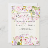 Invitation aquarelle rose et jaune bouquet rose (Devant)