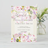 Invitation aquarelle rose et jaune bouquet rose (Debout devant)