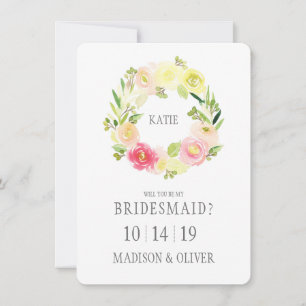 Invitation Aquarelle rose et jaune Florale Bridesmaid