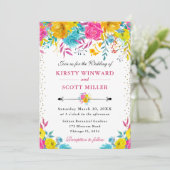Invitation Aquarelle rose et jaune Mariage (Debout devant)