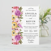 Invitation Aquarelle rose et jaune Mariage (Debout devant)