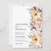 Invitation Aquarelle rose et jaune Mariage de printemps flora (Devant)