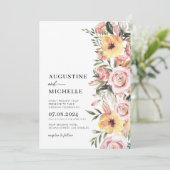 Invitation Aquarelle rose et jaune Mariage de printemps flora (Debout devant)