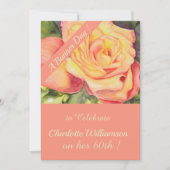 Invitation Aquarelle rose et jaune Rose Anniversaire Floral (Devant)