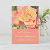 Invitation Aquarelle rose et jaune Rose Anniversaire Floral (Debout devant)