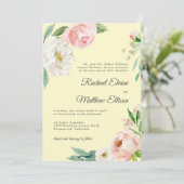 Invitation Aquarelle rose et jaune vif Mariage floral en (Debout devant)