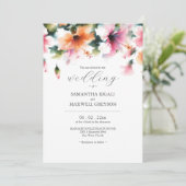 Invitation Aquarelle rose et Mariage Floral orange (Debout devant)