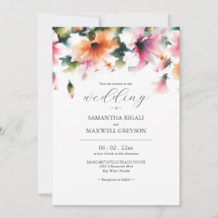 Invitation Aquarelle rose et Mariage Floral orange