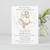 Invitation Aquarelle rose et or Baby shower de baleine mignon (Debout devant)
