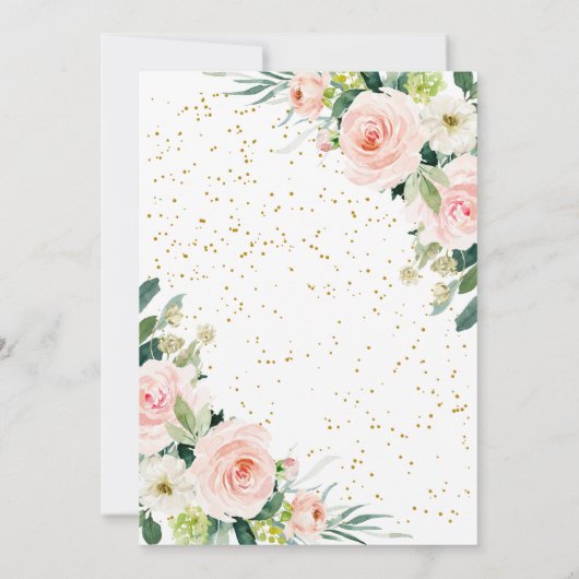 Invitation Aquarelle rose Et Or Baptême Floral (Dos)