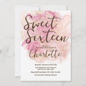 Invitation Aquarelle rose et or chic Douce 16 Partie (Devant)