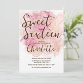 Invitation Aquarelle rose et or chic Douce 16 Partie (Debout devant)