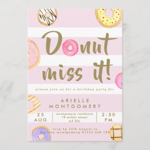 Invitation Aquarelle rose et or Donuts Anniversaire
