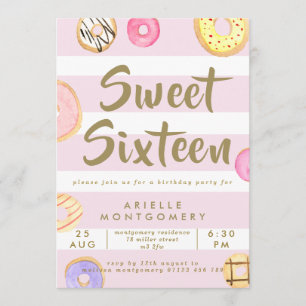 Invitation Aquarelle rose et or Donuts doux 16 Partie