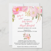 Invitation Aquarelle rose et or Floral Bébé (Devant)