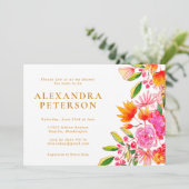 Invitation Aquarelle rose et orange Baby shower floral (Debout devant)