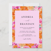 Invitation Aquarelle rose et orange Floral & Frame Wavy (Devant)
