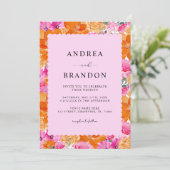Invitation Aquarelle rose et orange Floral & Frame Wavy (Debout devant)