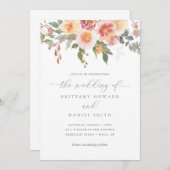 Invitation Aquarelle rose et orange Mariage de verdure floral (Devant / Derrière)