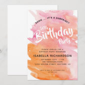 Invitation Aquarelle rose et orange Surprise 50e anniversaire (Devant / Derrière)
