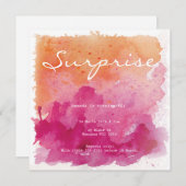 Invitation Aquarelle rose et orange Surprise Anniversaire (Devant / Derrière)