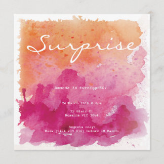 Invitation Aquarelle rose et orange Surprise Anniversaire