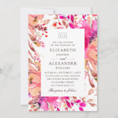 Invitation Aquarelle rose et pêche jardin fleuri mariage (Devant)