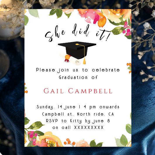 Invitation Aquarelle rose et pêche photo florale