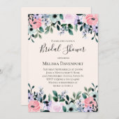 Invitation Aquarelle rose et pourpre Bordure florale (Devant / Derrière)