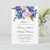 Invitation Aquarelle rose et pourpre Floral Mariage islamique (Debout devant)