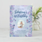 Invitation Aquarelle rose et pourpre Sirène 1er anniversaire (Debout devant)