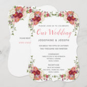 Invitation Aquarelle rose et Rose Peonies Fleurs Notre Mariag (Devant / Derrière)