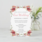 Invitation Aquarelle rose et Rose Peonies Fleurs Notre Mariag (Debout devant)