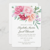 Invitation Aquarelle rose et rouge Roses Mariage virtuel (Devant / Derrière)