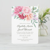 Invitation Aquarelle rose et rouge Roses Mariage virtuel (Debout devant)