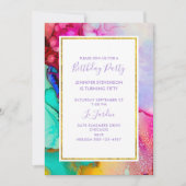 Invitation Aquarelle rose et turquoise Abstraite Anniversaire (Devant)