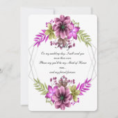 Invitation Aquarelle rose Et Vert Fleur Maid D'Honneur (Devant)