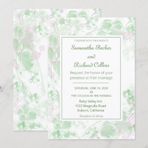 Invitation Aquarelle rose et vert Mariage botanique