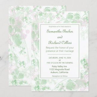 Invitation Aquarelle rose et vert Mariage botanique