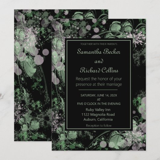 Invitation Aquarelle rose et vert Mariage botanique (Devant / Derrière)
