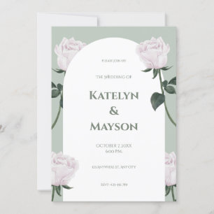Invitation Aquarelle rose et vert Mariage floral