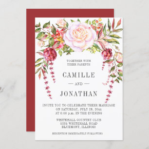 Invitation Aquarelle rose et vert Mariage floral